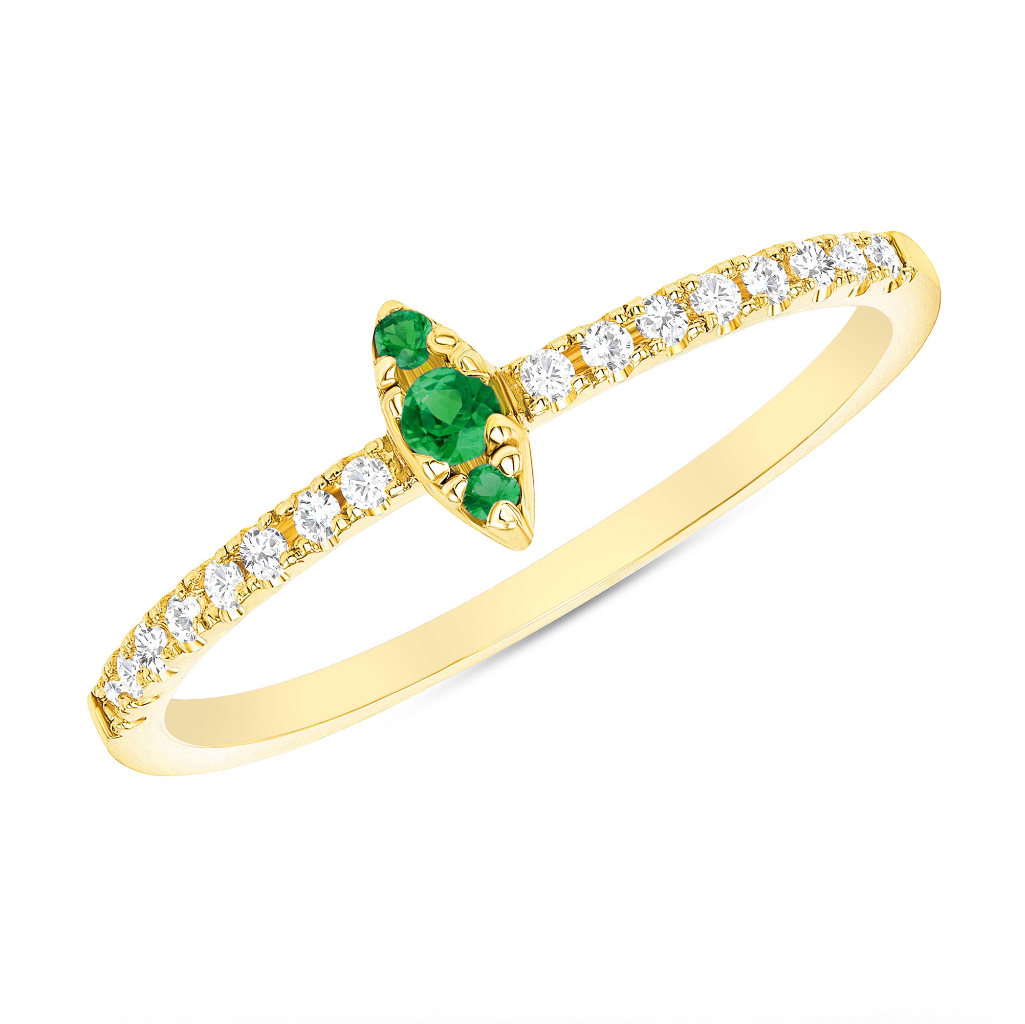 14K Gold Diamond & Emerald Marquise Design Stackable Ring,  Color Stones, ABB-123V1-EMD, Color Stones, colorstone rings, Emerald and diamond marquise design ring, emerald marquise design stacking ring, Belarino