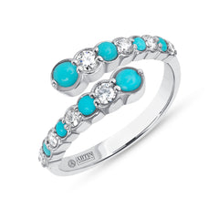 14K Gold Alternate Diamond & Turquoise Bezel Bypass Ring Band,  Rings & Stackable Bands, ABB-619V1Y-TQD, Color Stones, turquoise and diamond bypass ring, Belarino