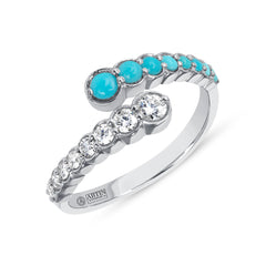 14K Gold Diamond & Turquoise Bezel Bypass Ring Band,  Rings & Stackable Bands, Color Stones, turquoise and diamond bypass ring, turquoise and diamond stacking ring, Belarino