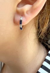 14K Gold Blue Sapphire & Diamond Huggie Earrings