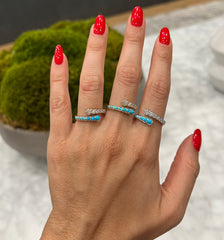 14K Gold Diamond & Turquoise Bezel Bypass Ring Band,  Rings & Stackable Bands, Color Stones, turquoise and diamond bypass ring, turquoise and diamond stacking ring, Belarino