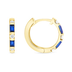 14K Gold Blue Sapphire & Diamond Huggie Earrings