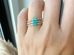 14K Gold Diamond & Turquoise Stackable Ring/Wedding Band,  Color Stones, ABB-107-TQD, baguette turquoise ring, Color Stones, turquoise stacking ring, Belarino