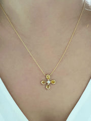 14K Yellow Gold Yellow Sapphire & Diamond Flower Pendant,  , Pendant, Belarino