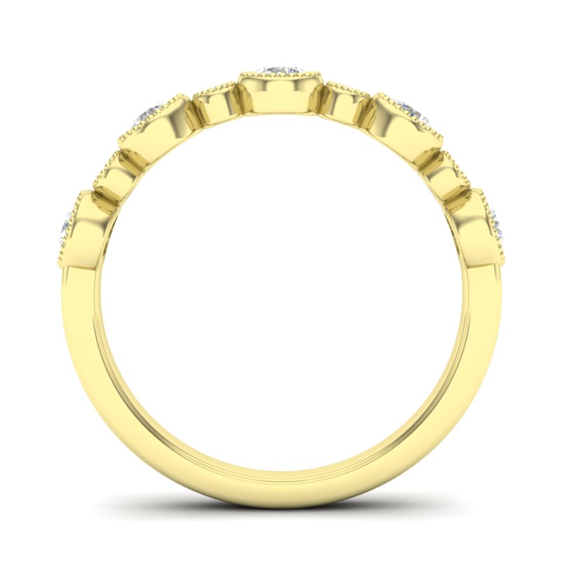 14K Gold Round Halfway Eternity Milgrain Alternating Bezel Set Lab Grown Diamond Wedding Band Ring - Abtin & Company 