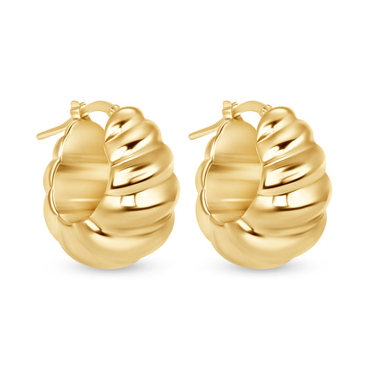 14K Scalloped Puff Huggie Earrings