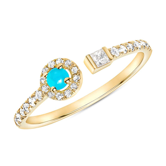 14K Gold Diamond and Turquoise Open Ring - Abtin & Company 