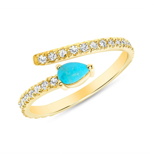 14K Diamond and Turquoise Bypass Stacking Ring - Abtin & Company 