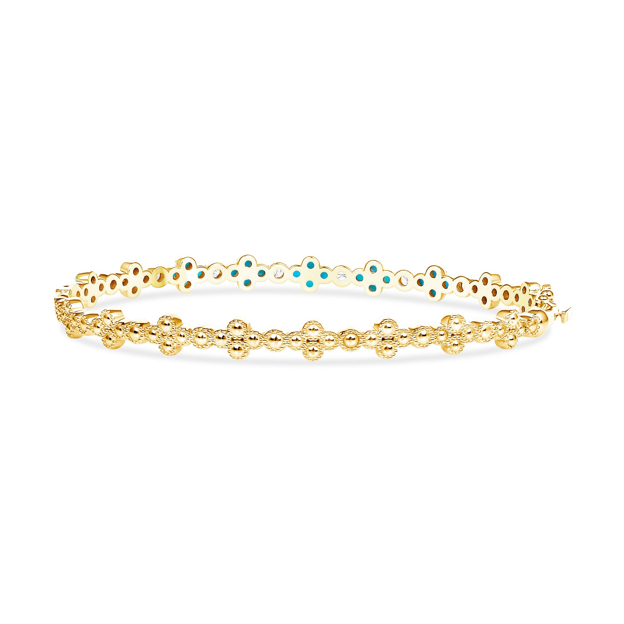 14K Gold Turquoise & Diamond Clover Bangle - Abtin & Company 