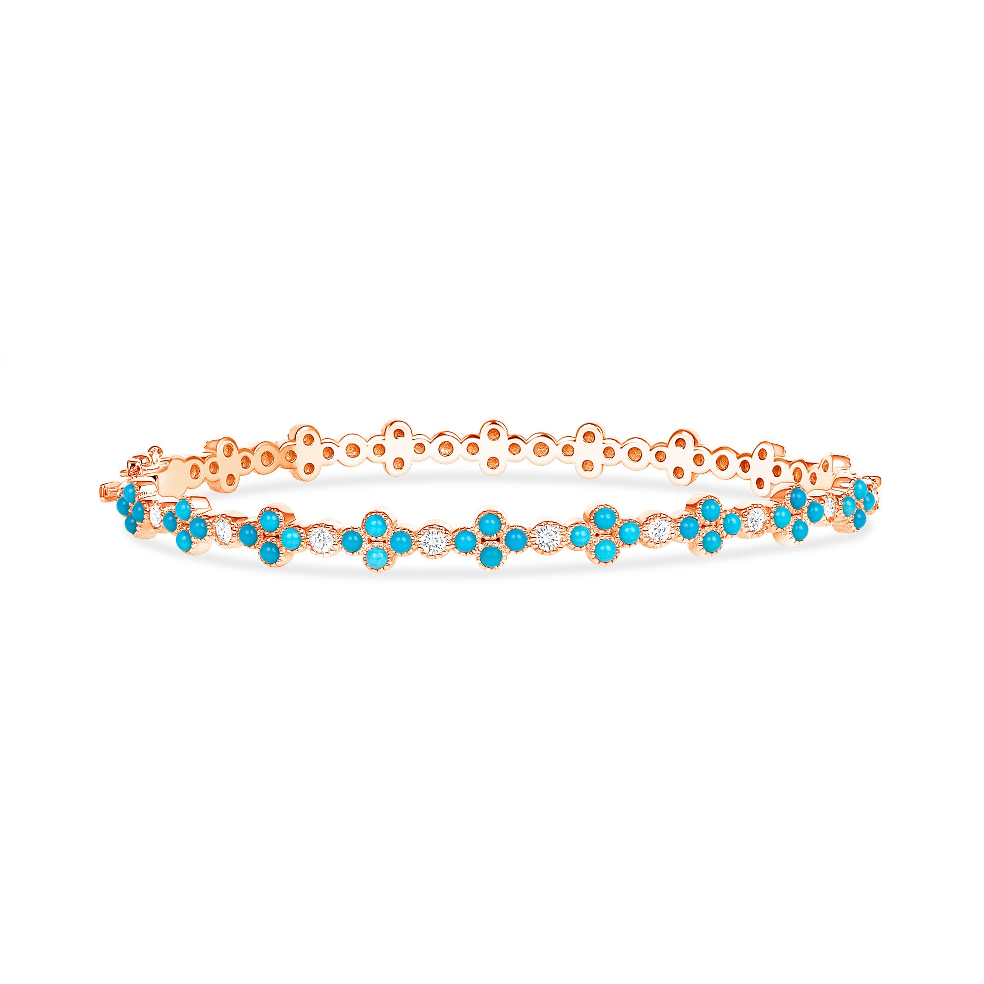 14K Gold Turquoise & Diamond Clover Bangle - Abtin & Company 