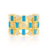 14K Yellow Gold Diamond & Turquoise Lace Cigar Band - Abtin & Company 