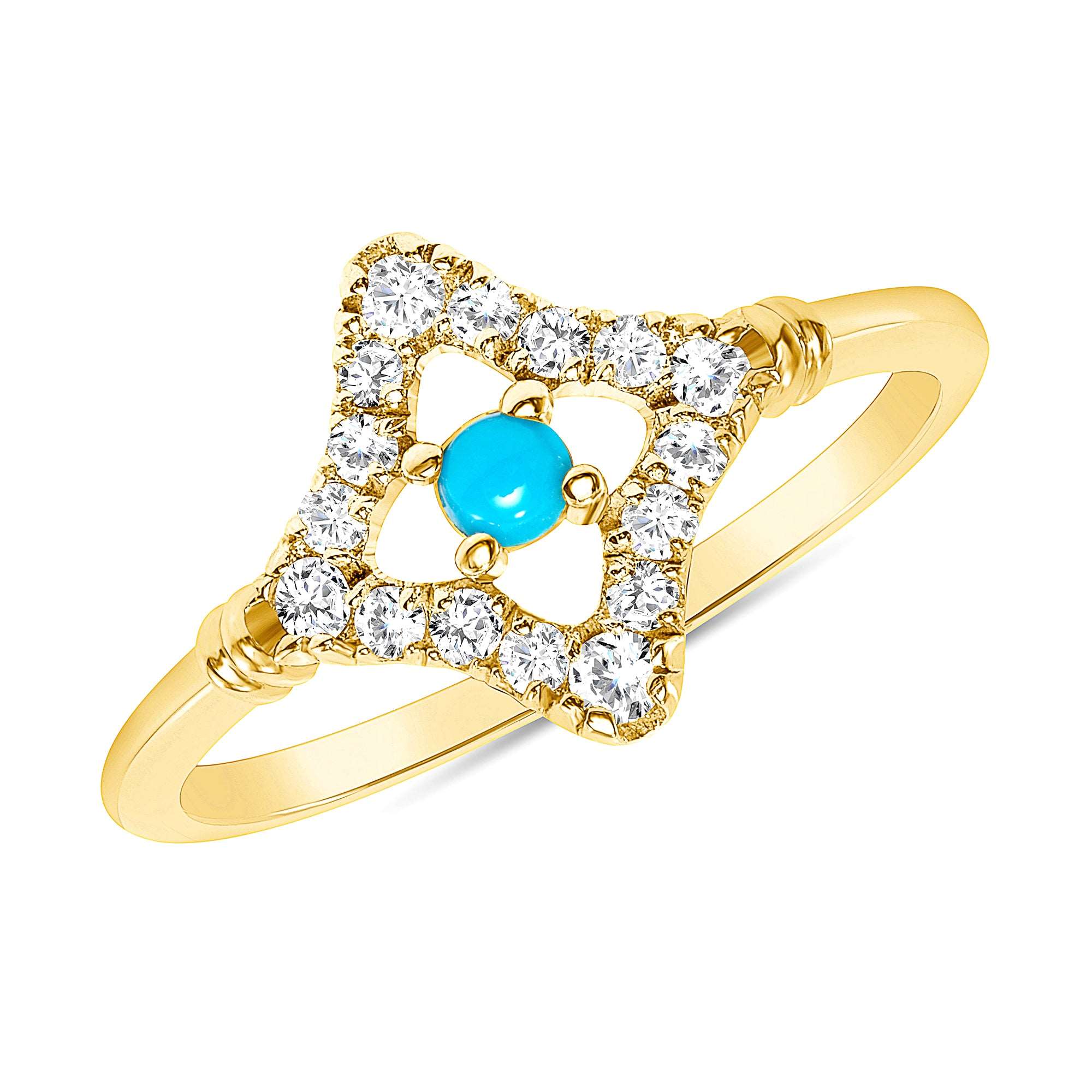 14K Diamond and Turquoise Geometric Fashion Ring - Abtin & Company 