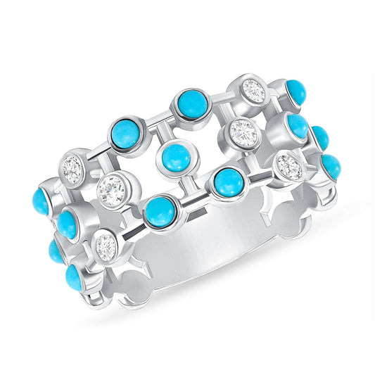 14K Diamond & Turquoise Bezel-set Ring - Abtin & Company 