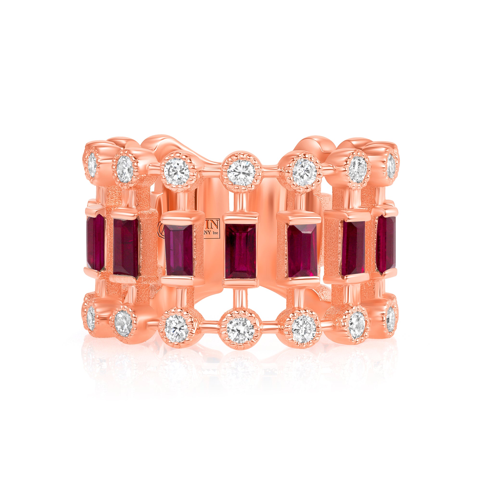 14K Rose Gold Diamond & Ruby Lace Cigar Ring - Abtin & Company 