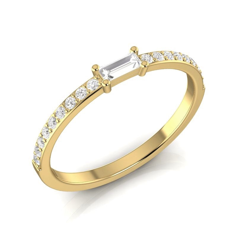 14K White Gold Diamond Baguette Minimal Stackable Ring - Abtin & Company 