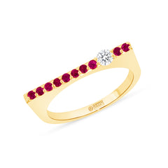 14K Rose Gold Ruby And Diamond Bar Ring/Stacking Bar Ring