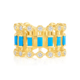 14K Yellow Gold Diamond & Turquoise Lace Cigar Ring - Abtin & Company 