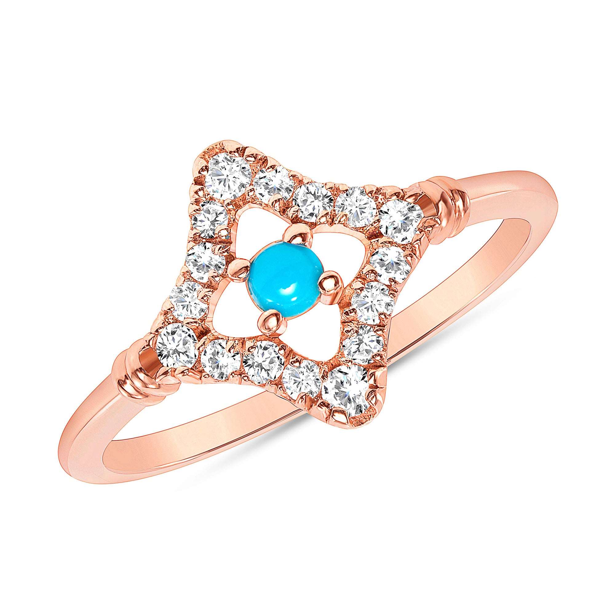 14K Diamond and Turquoise Geometric Fashion Ring - Abtin & Company 