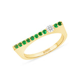 14K Yellow Gold Emerald And Diamond Stacking Bar Ring - Abtin & Company 