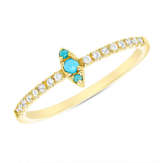 14K Gold Diamond & Turquoise Marquise Design Stackable Ring - Abtin & Company 