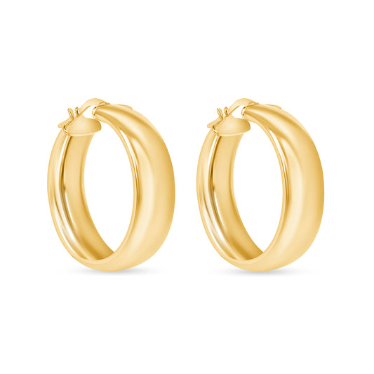 14K Gold Wide Dome Hoop Earrings