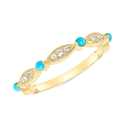 14K Gold Diamond and Turquoise Bead & Eye Ring - Abtin & Company 