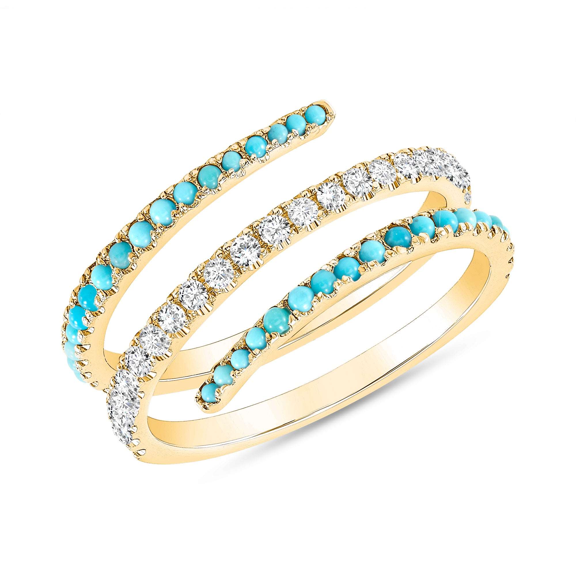 14K Gold Diamond and Turquoise Spiral Ring - Abtin & Company 