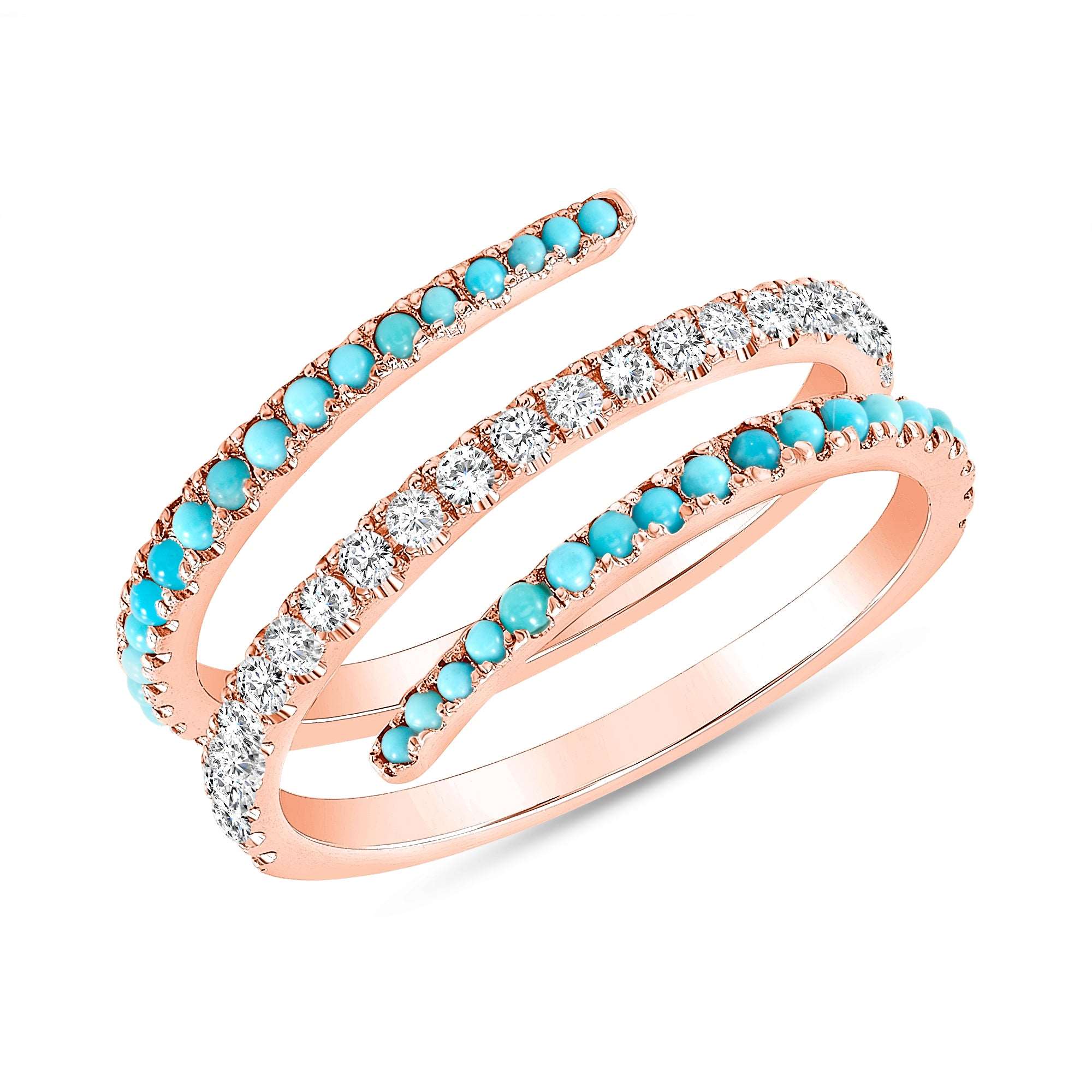 14K Gold Diamond and Turquoise Spiral Ring - Abtin & Company 