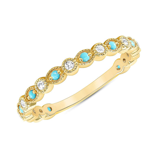 14K Diamond and Turquoise Milgrain vintage Stacking ring - Abtin & Company 