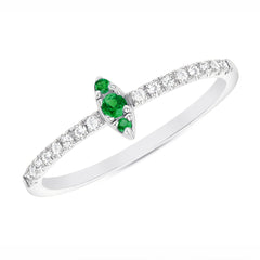 14K Gold Diamond & Emerald Marquise Design Stackable Ring