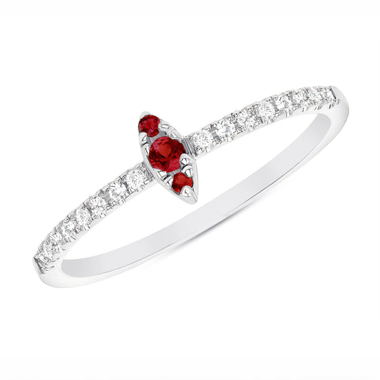 14K Gold Diamond & Ruby Marquise Design Stackable Ring - Abtin & Company 