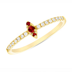14K Gold Diamond & Ruby Marquise Design Stackable Ring