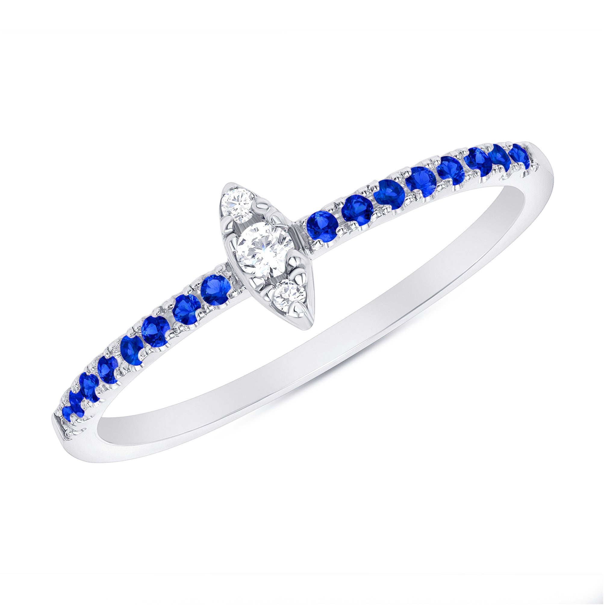 14K Gold Diamond & Blue Sapphire Marquise Design Stackable Ring - Abtin & Company 