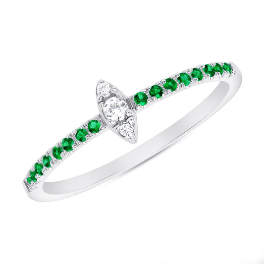 14K Gold Diamond & Emerald Marquise Design Stackable Ring - Abtin & Company 