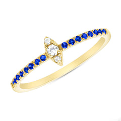 14K Gold Diamond & Blue Sapphire Marquise Design Stackable Ring