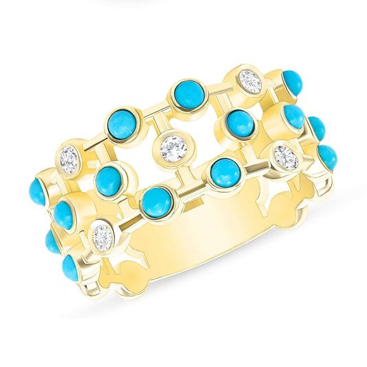 14K Diamond & Turquoise Bezel-set Bubble Ring - Abtin & Company 