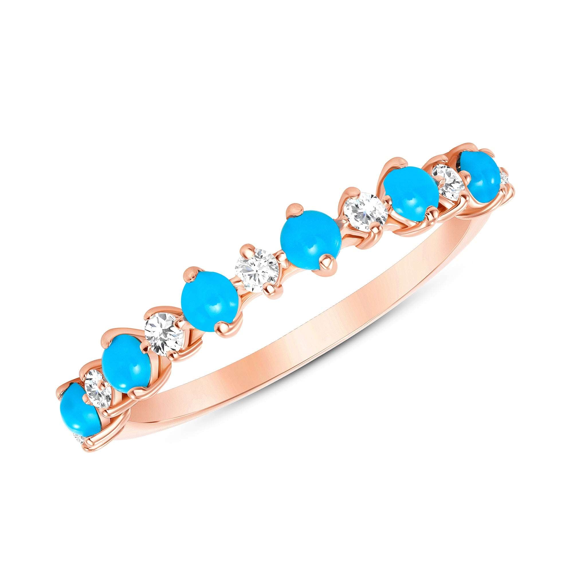 14K Gold Alternating Diamond & Turquoise Stacking Band - Abtin & Company 