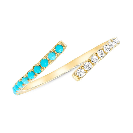 14K Gold Diamond and Turquoise Bypass Band - Abtin & Company 