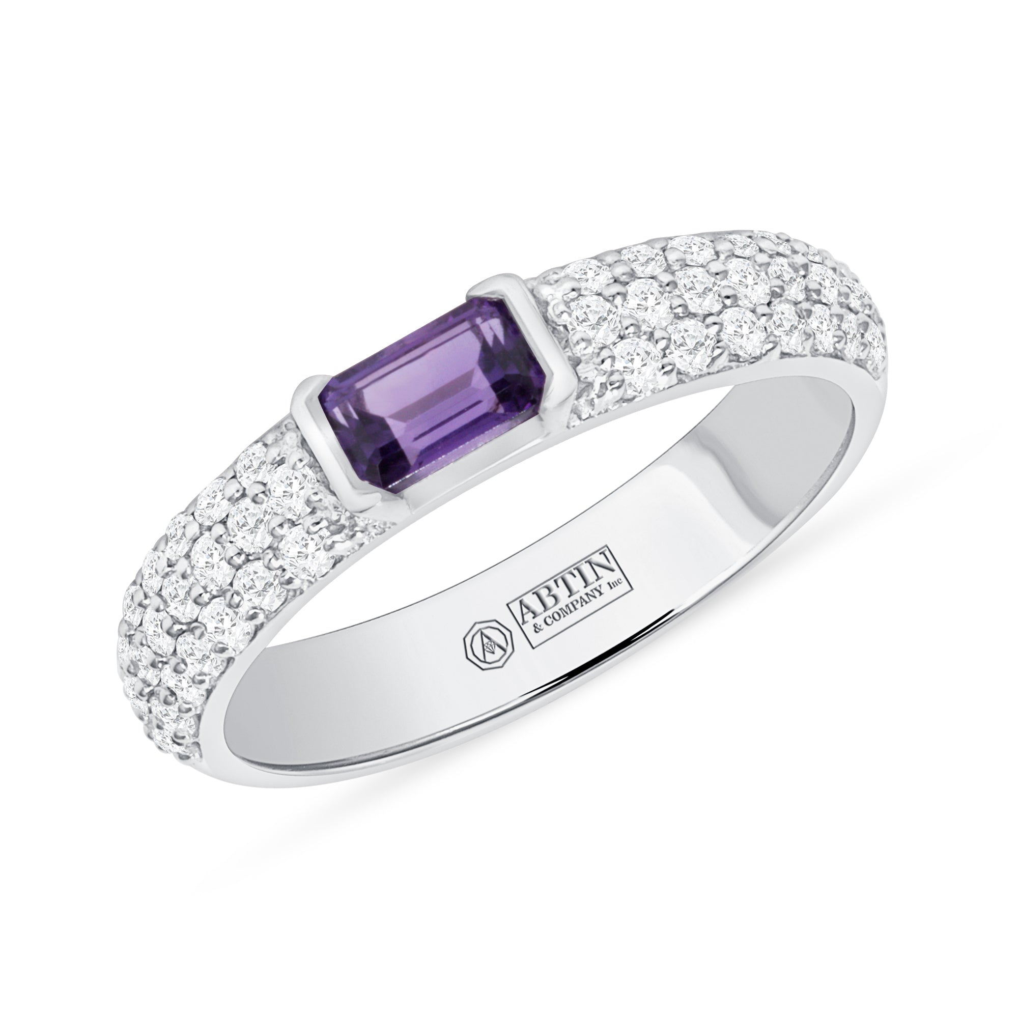 14K Gold Diamond & Emerald-Cut Amethyst Ring - Abtin & Company 