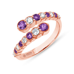 14K White Gold Alternate Diamond & Pink Sapphire Bezel Bypass Ring Band,  , ABB-619V1W-PSD, Color Stones, diamond and pink sapphire bypass ring, Belarino