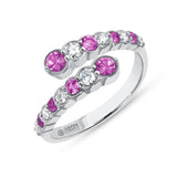 14K White Gold Alternate Diamond & Pink Sapphire Bezel Bypass Ring Band - Abtin & Company 