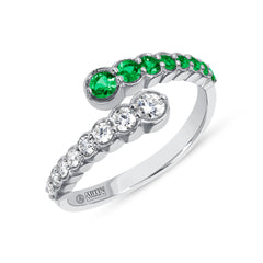 14K Gold Diamond & Emerald Bezel Bypass Ring Band