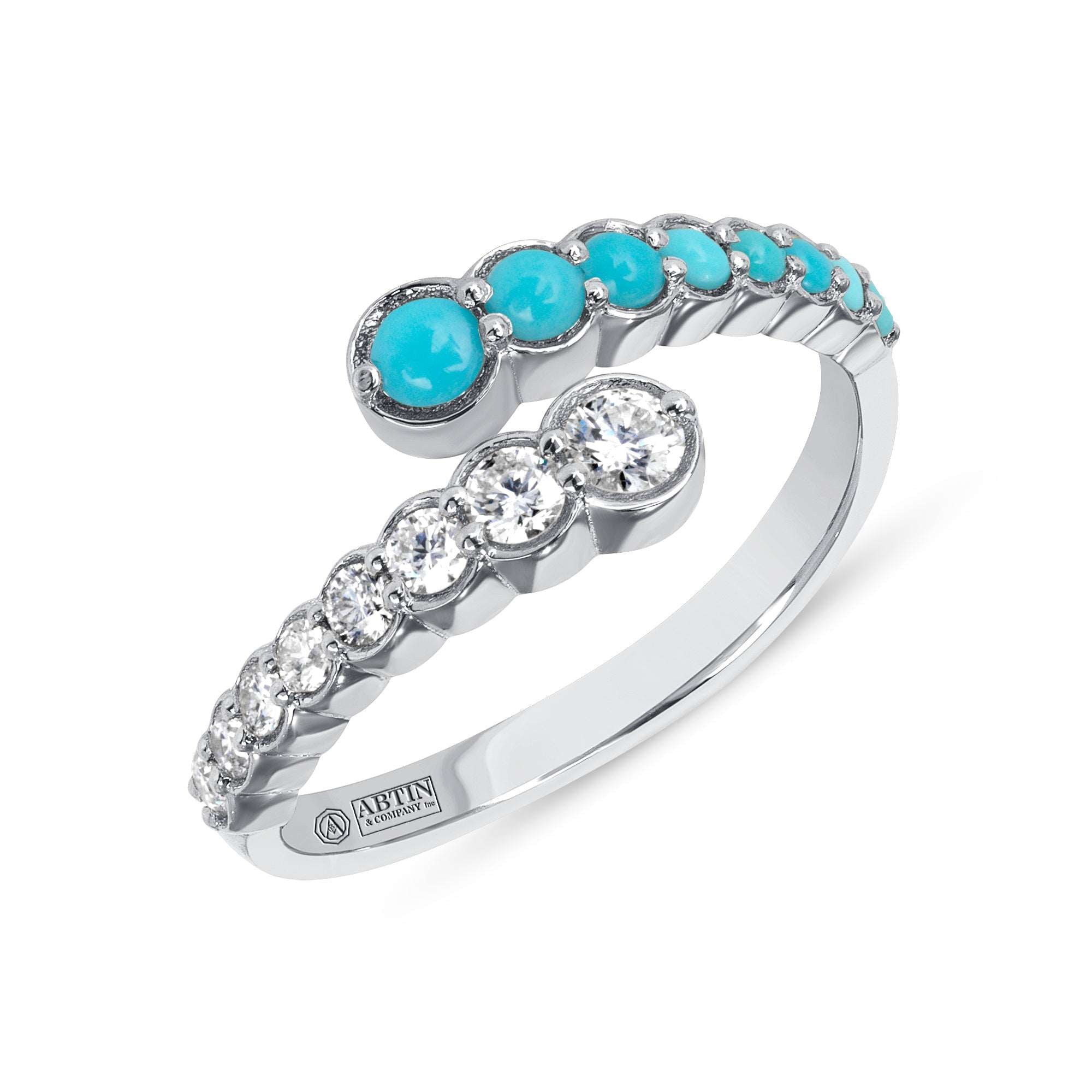 14K Gold Diamond & Turquoise Bezel Bypass Ring Band - Abtin & Company 