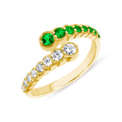 14K Gold Diamond & Emerald Bezel Bypass Ring Band,  Rings & Stackable Bands, ABB-619V2Y-EMD, Color Stones, colorstone rings, emerald and diamond bypass ring, Emerald and diamond ring, Belarino