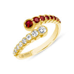 14K Yellow Gold Diamond & Ruby Bezel Bypass Ring Band,  Color Stones, ABB-619V2-RUD, Color Stones, ruby and diamond bypass ring, ruby and diamond ring, Belarino