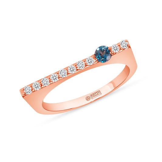 14K Rose Gold London Blue Topaz And Diamond Stacking Bar Ring - Abtin & Company 