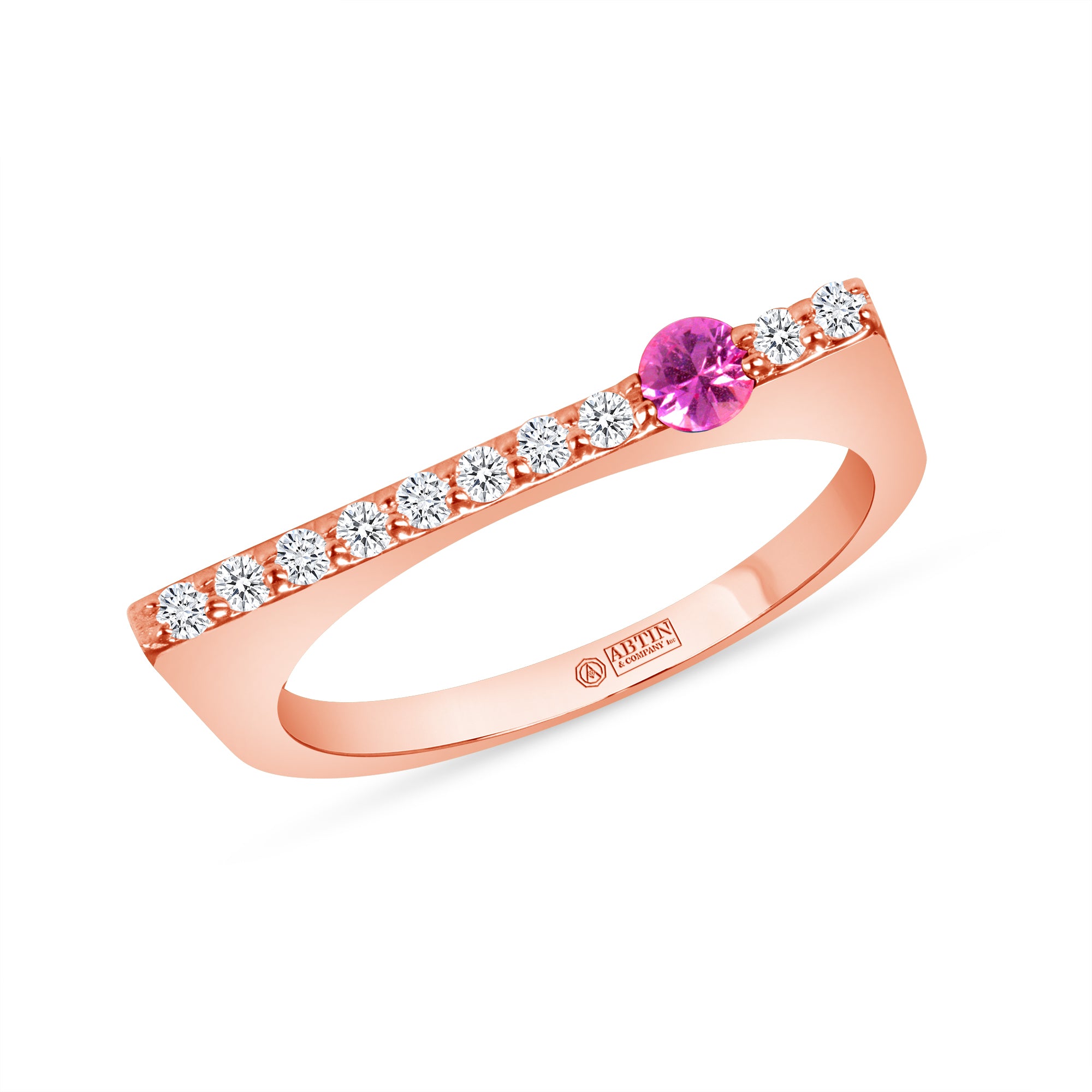 14K Rose Gold Pink Sapphire And Diamond Stacking Bar Ring - Abtin & Company 