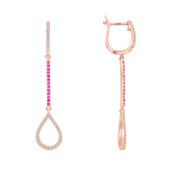 14K Gold Diamond & Pink Sapphire Teardrop Dangle Earring