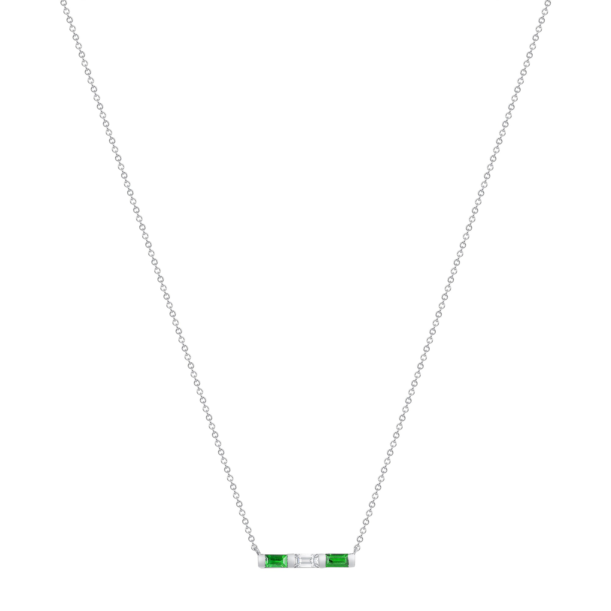 14K White Gold Baguette Emerald And Diamond Bar Pendant,  Pendant, ABP-193.2V1W-EMD, emerald bar pendant, emerald birthstone necklace, Pendant, Belarino