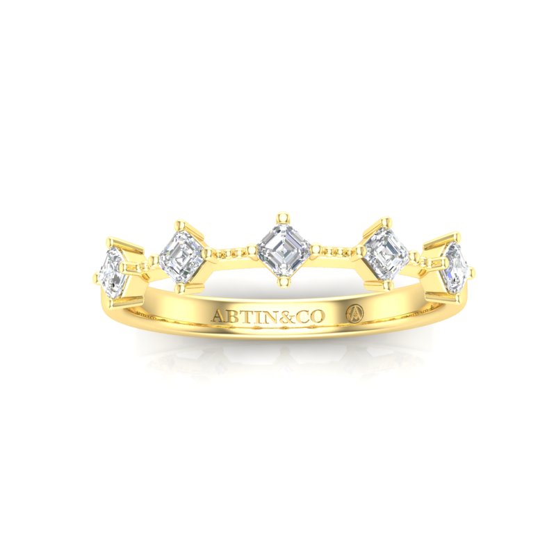 14K Gold Ascher Cut Halfway Eternity Prong Set Lab Grown Diamond Wedding Band Ring - Abtin & Company 